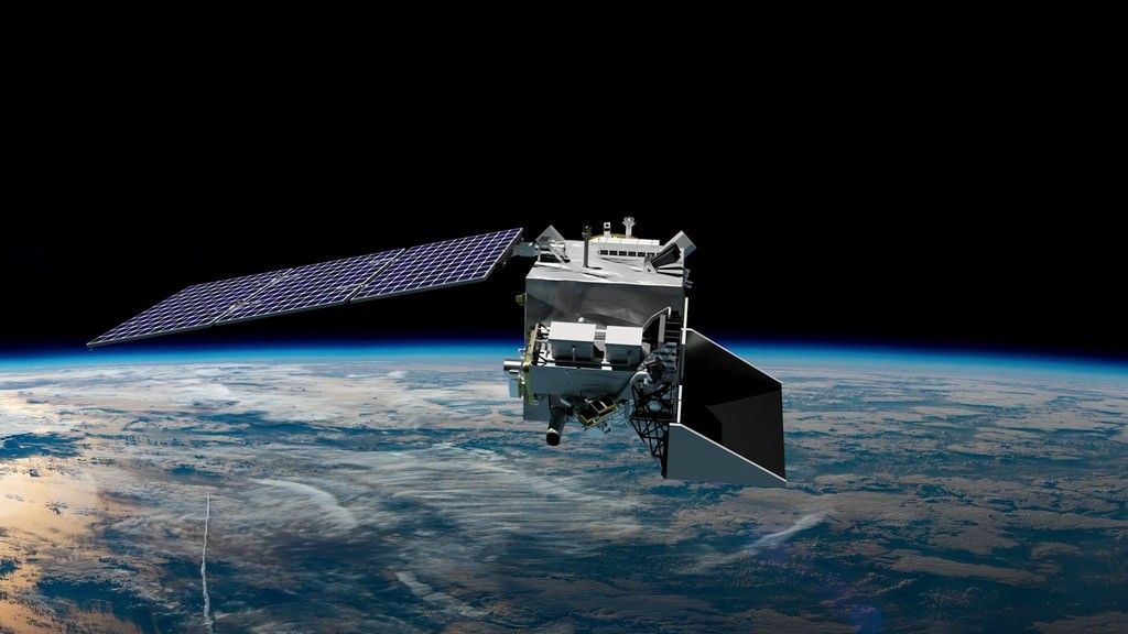 A digital rendering shows the instruments and associated equipment that will be included on board the PACE spacecraft.