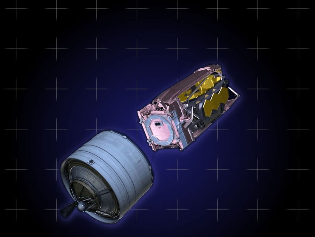 Webb in its folded launch configuration separates from the Ariane 5 upper stage.